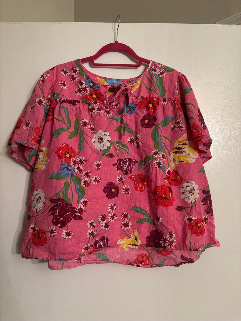 Draper James Pink Floral Short-Sleeve Peasant Top